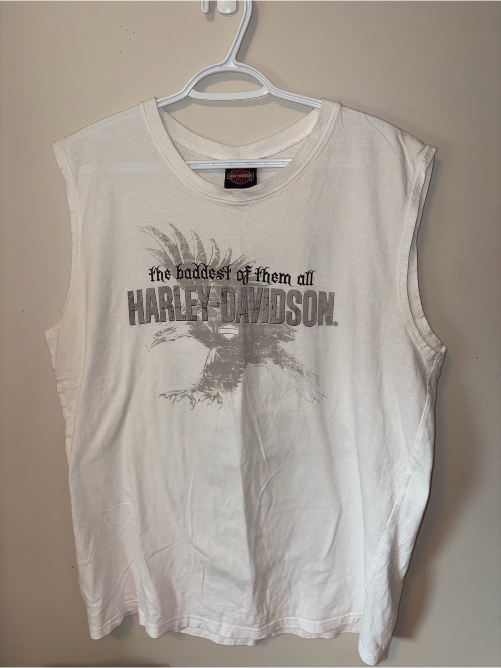 Harley-Davidson White Sleeveless Tee with Eagle Graphic
